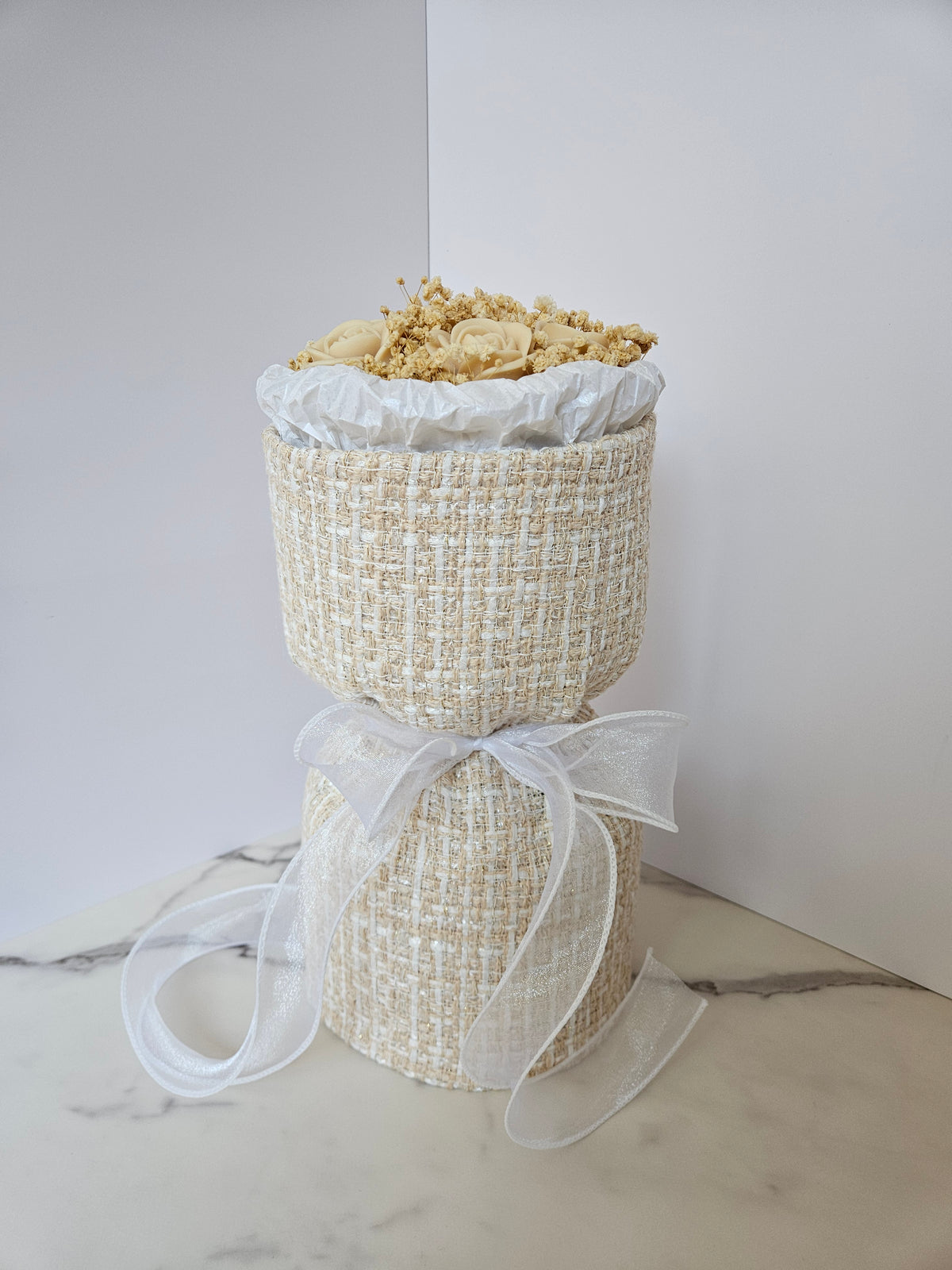 Beige Tweed Candle Bouquet - Size M