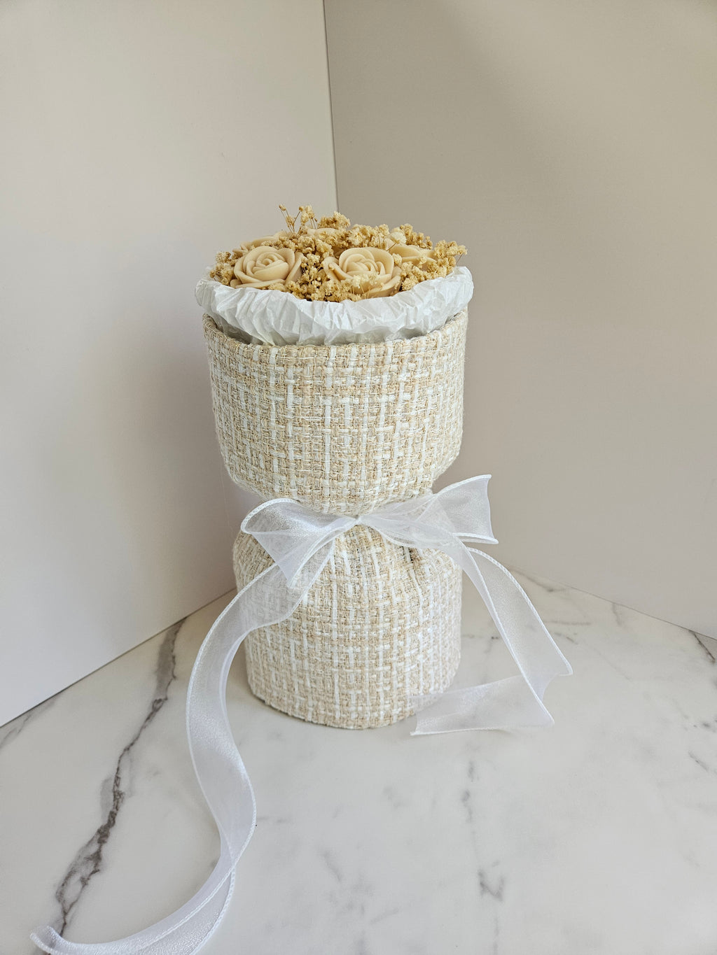 Beige Tweed Candle Bouquet - Size M