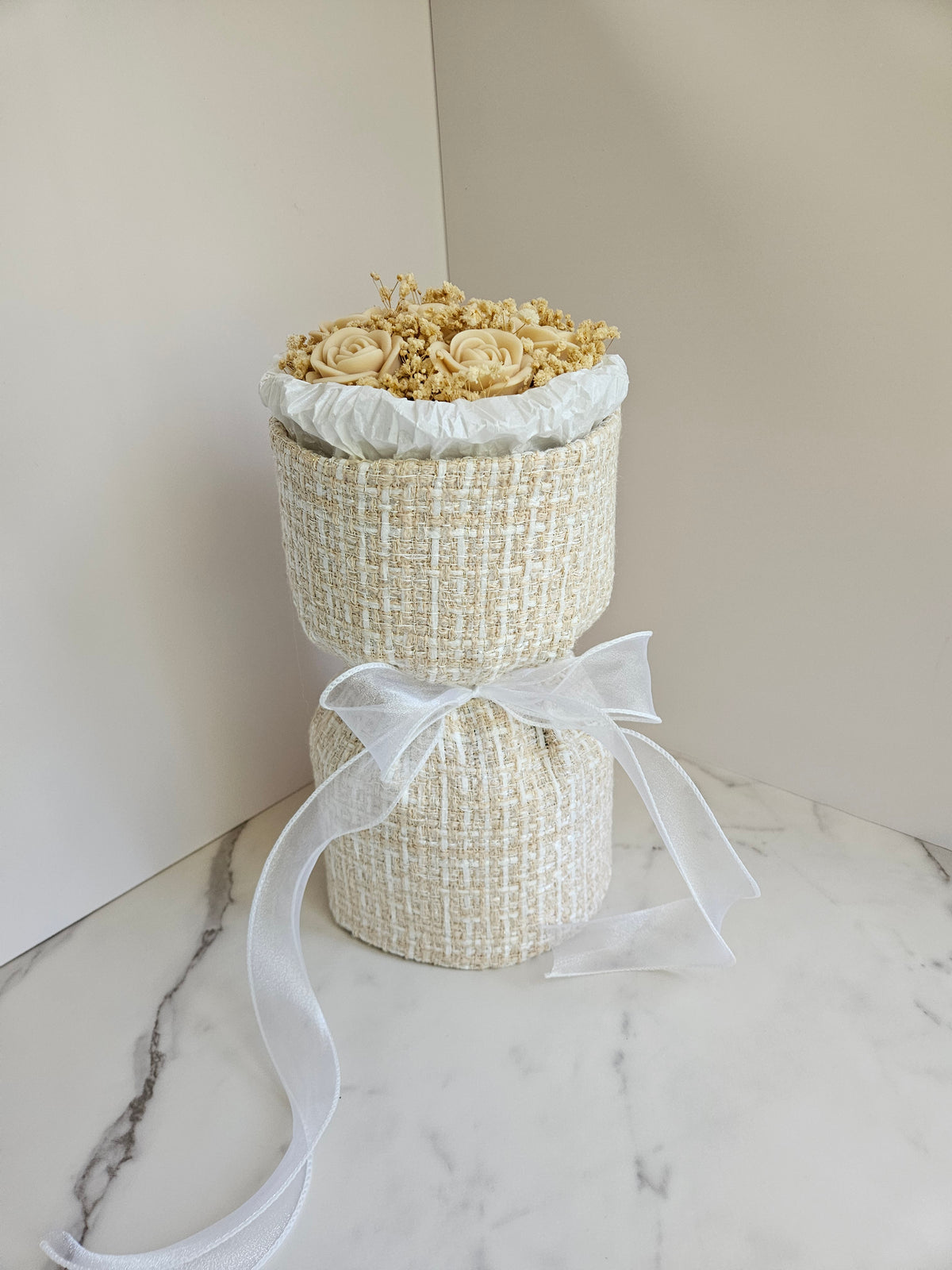 Beige Tweed Candle Bouquet - Size M