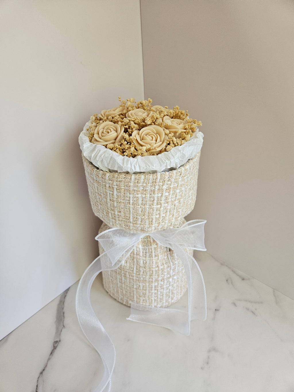Beige Tweed Candle Bouquet - Size M