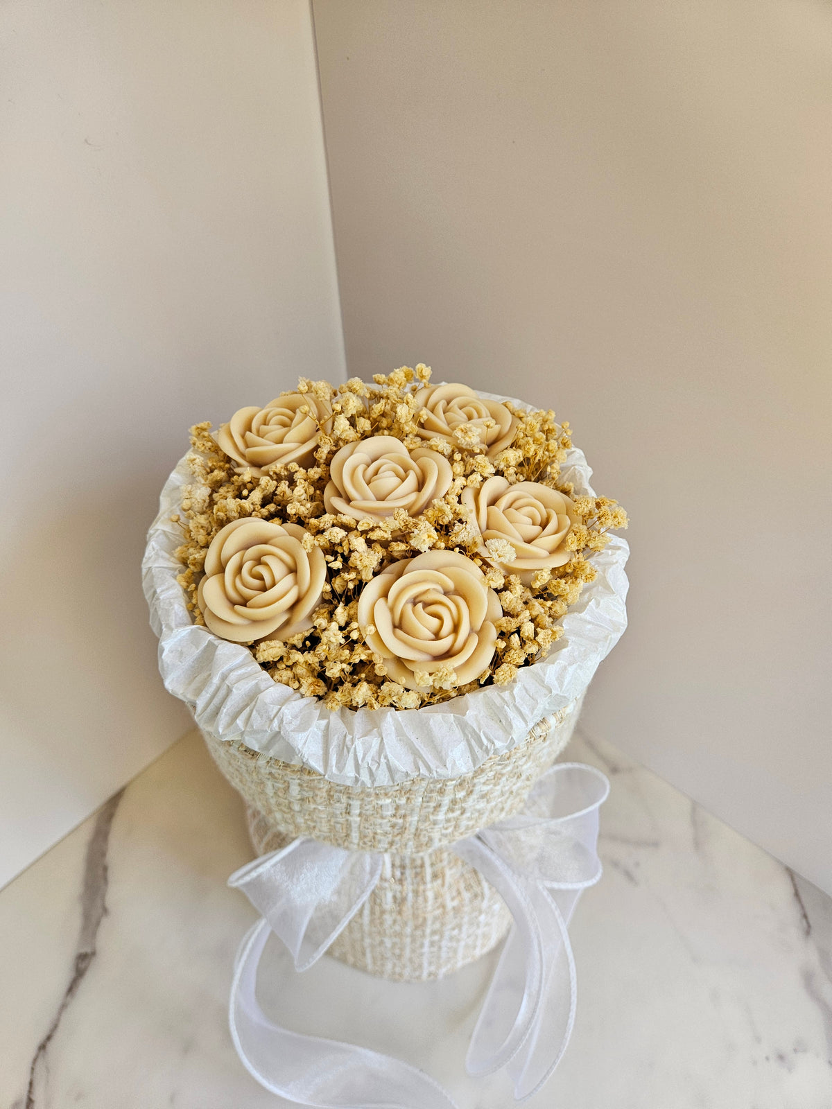 Beige Tweed Candle Bouquet - Size M